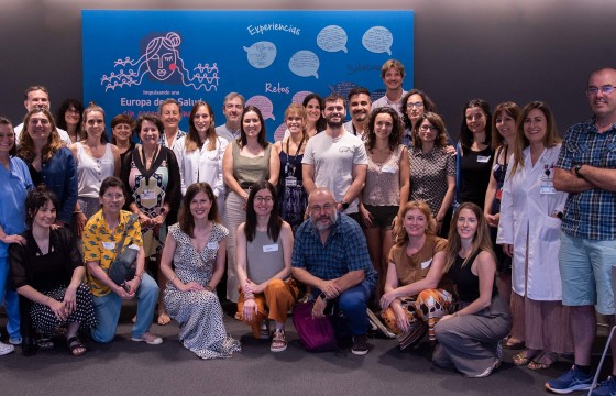 Forum participants pose with the proposal panel. 
