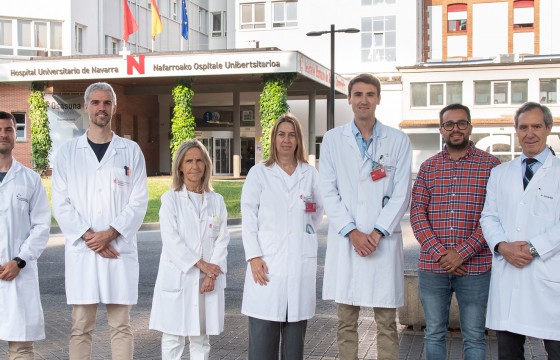  Ezkerretik eskuinera: Mikel Rubio (NB), Ander Ernaga, María José Goñi, Emma Anda eta Joaquín de Carlos (NOU), Javier Robledo (NU) eta Javier Escalada (NUK). Irudian ez daudenak: Beatriz Pérez eta Marina Galilea (NB).